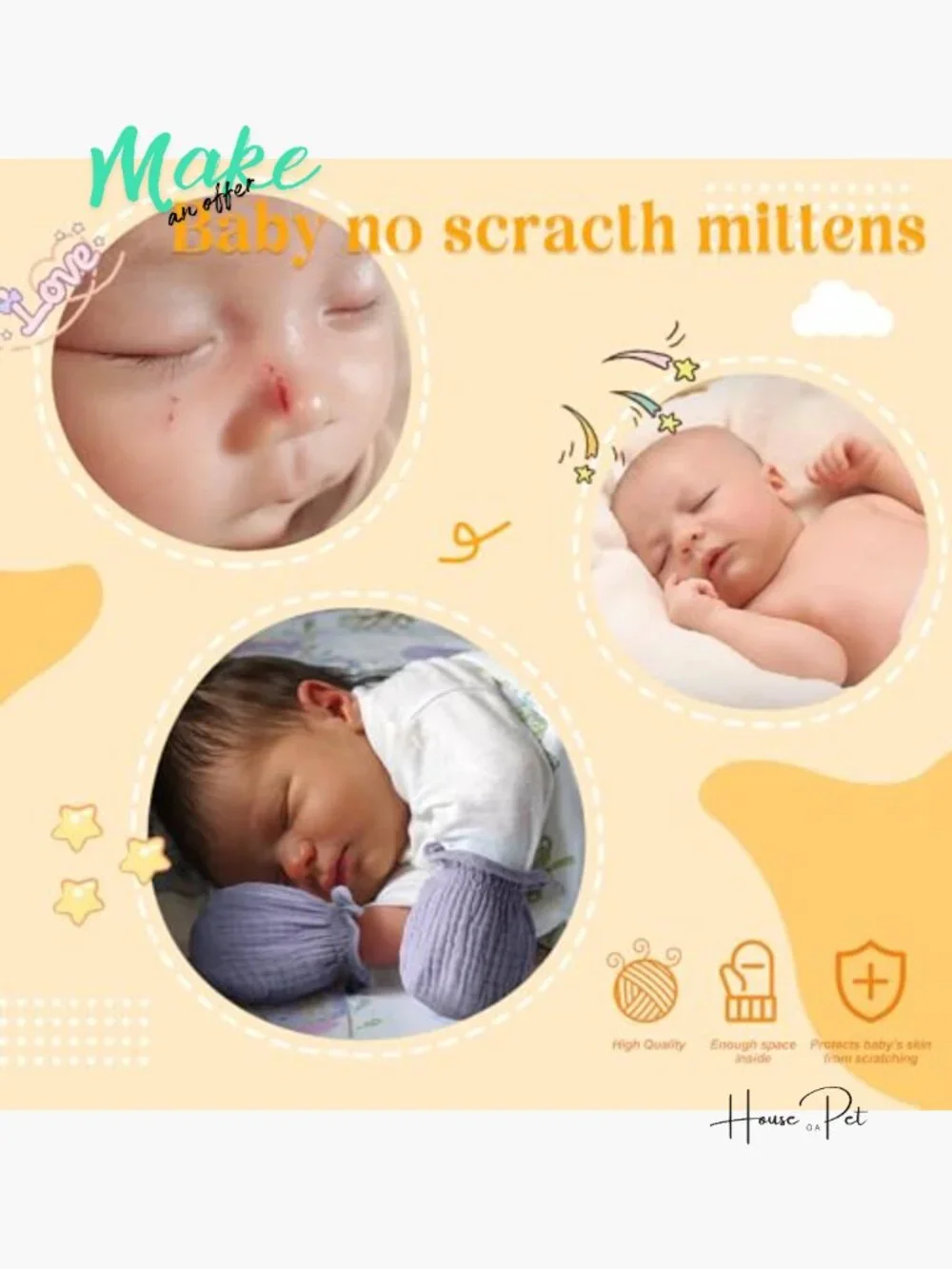 Muslin Cotton Baby Mittens for Newborns 0-6 Months 3-Pack